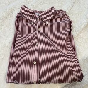 LL Bean Button Down Shirt 16.5 /37 Wrinkle Free Tradition‎ Fit Red Stripes